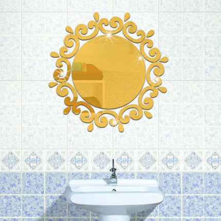 Flower Vine Dressing Up Mirror Art Vinyl Mural Decor Ceiling Wall Sticker(Gold)-garmade.com