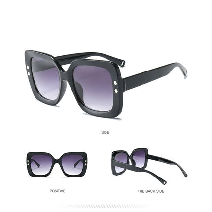 2 PCS Oversized Sunglasses Women Luxury Transparent Gradient Sun Glasses Big Frame Vintage Eyewear UV400 Glasses(Black)-garmade.com
