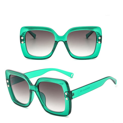 2 PCS Oversized Sunglasses Women Luxury Transparent Gradient Sun Glasses Big Frame Vintage Eyewear UV400 Glasses(Green)-garmade.com