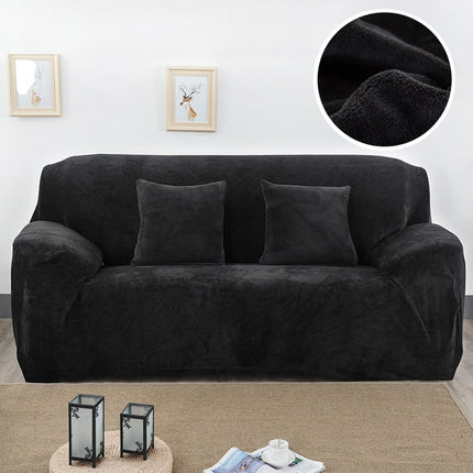 Plush Fabric Sofa Cover Thick Slipcover Couch Elastic Sofa Covers Not Include Pillow Case, Specification:1 seat 90-140cm(Black)-garmade.com