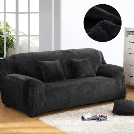 Plush Fabric Sofa Cover Thick Slipcover Couch Elastic Sofa Covers Not Include Pillow Case, Specification:1 seat 90-140cm(Black)-garmade.com