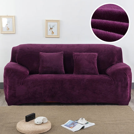 Plush Fabric Sofa Cover Thick Slipcover Couch Elastic Sofa Covers Not Include Pillow Case, Specification:1 seat 90-140cm(Purple)-garmade.com