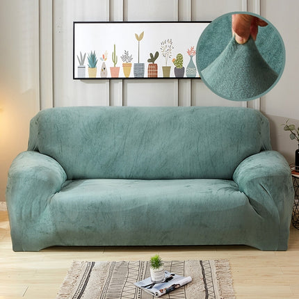 Plush Fabric Sofa Cover Thick Slipcover Couch Elastic Sofa Covers Not Include Pillow Case, Specification:1 seat 90-140cm(Cyan-Blue)-garmade.com