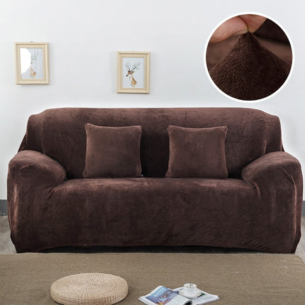 Plush Fabric Sofa Cover Thick Slipcover Couch Elastic Sofa Covers Not Include Pillow Case, Specification:2 seat 145-185cm(Coffee)-garmade.com
