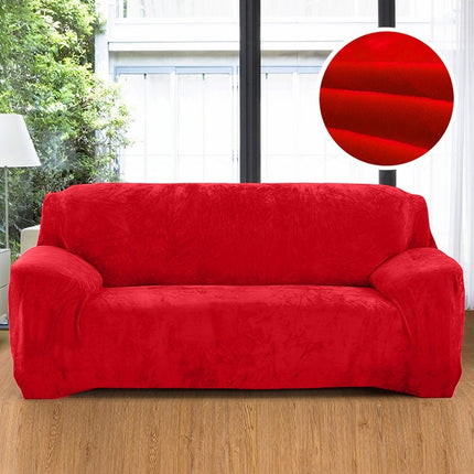 Plush Fabric Sofa Cover Thick Slipcover Couch Elastic Sofa Covers Not Include Pillow Case, Specification:2 seat 145-185cm(Red)-garmade.com