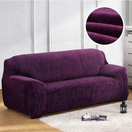 Plush Fabric Sofa Cover Thick Slipcover Couch Elastic Sofa Covers Not Include Pillow Case, Specification:3 seat 190-230cm(Purple)-garmade.com