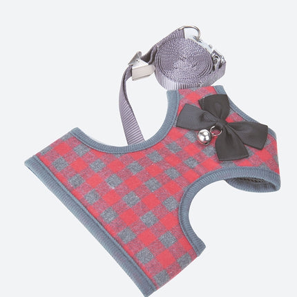 Adjustable Bow Plaid Vest Lead Pull Rope Leash for Cat Dog Pet(S)-garmade.com