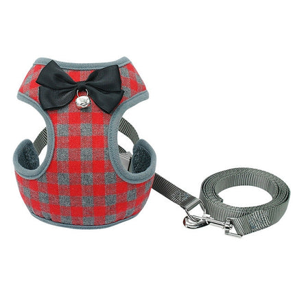 Adjustable Bow Plaid Vest Lead Pull Rope Leash for Cat Dog Pet(L)-garmade.com