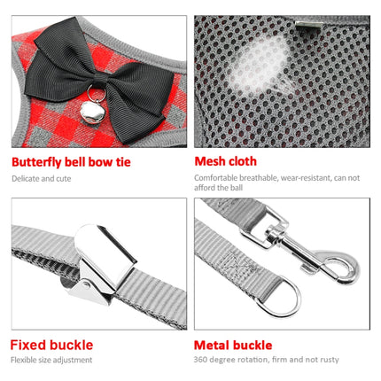 Adjustable Bow Plaid Vest Lead Pull Rope Leash for Cat Dog Pet(M)-garmade.com