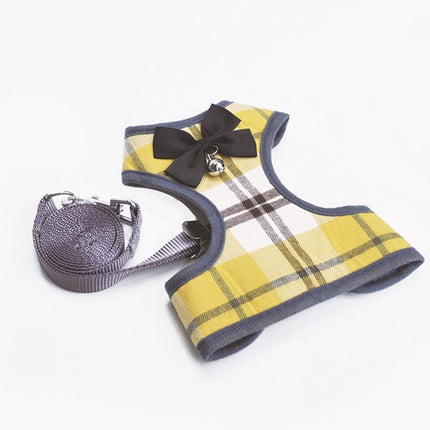 Adjustable Bow Plaid Vest Lead Pull Rope Leash for Cat Dog Pet(M)-garmade.com