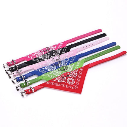 Adjustable Dog Bandana Leather Printed Soft Scarf Collar Neckerchief for Puppy Pet, Size:M(Pink)-garmade.com