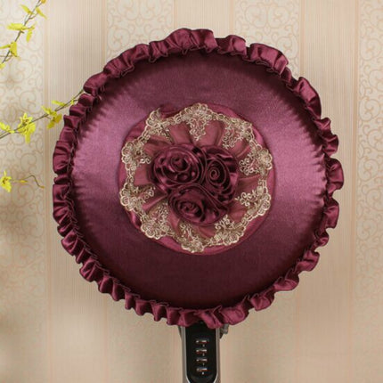 Lace Embroidery Edge Thickened Flower Cloth Round Fan Dust Cover(Purple)-garmade.com