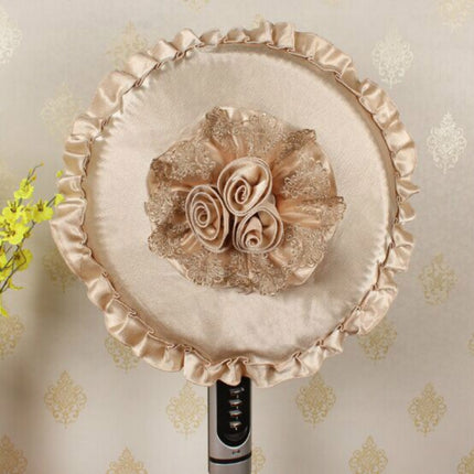 Lace Embroidery Edge Thickened Flower Cloth Round Fan Dust Cover(Yellow)-garmade.com