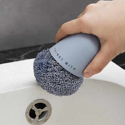 Polyester Cleaning Ball Household Handle Cleaning Brush Kitchen Short Handle Dishwashing Pot Brush, Color:White-garmade.com