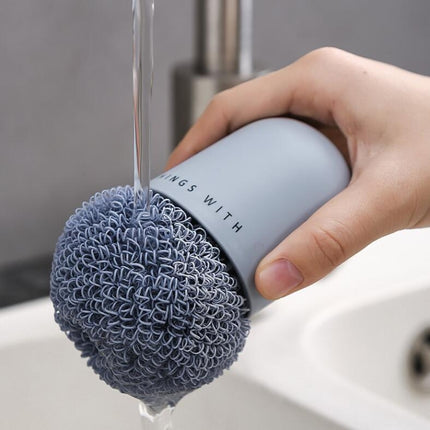 Polyester Cleaning Ball Household Handle Cleaning Brush Kitchen Short Handle Dishwashing Pot Brush, Color:White-garmade.com