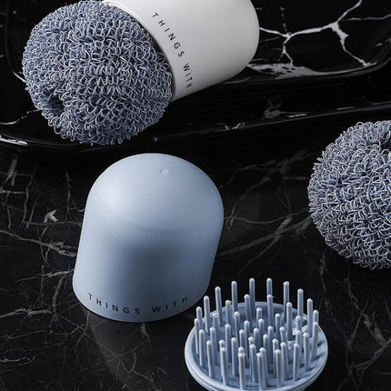 Polyester Cleaning Ball Household Handle Cleaning Brush Kitchen Short Handle Dishwashing Pot Brush, Color:White-garmade.com