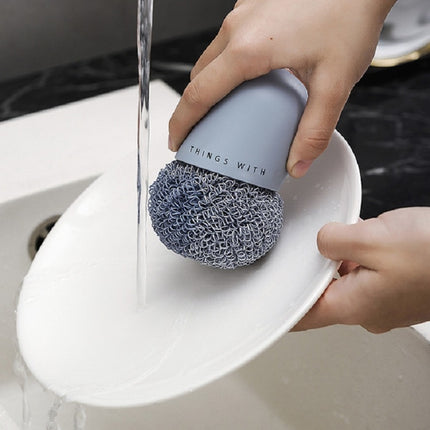 Polyester Cleaning Ball Household Handle Cleaning Brush Kitchen Short Handle Dishwashing Pot Brush, Color:Blue-garmade.com