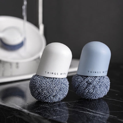 Polyester Cleaning Ball Household Handle Cleaning Brush Kitchen Short Handle Dishwashing Pot Brush, Color:Blue-garmade.com