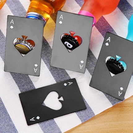 2 PCS Stainless Steel Bottle Beer Opener Poker Playing Card Spades Soda Bottle Cap Opener(Black)-garmade.com