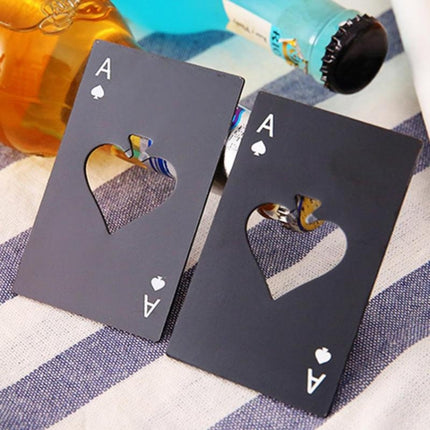 2 PCS Stainless Steel Bottle Beer Opener Poker Playing Card Spades Soda Bottle Cap Opener(Black)-garmade.com