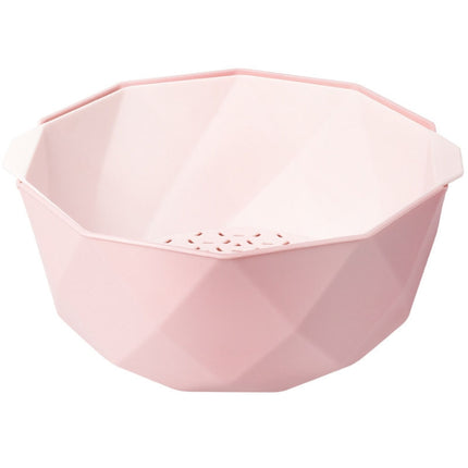 Double-layer Hollow Drain Basket Household Plastic Multi-function Washing Vegetables and Fruit Dishes, Size:Small(Pink)-garmade.com