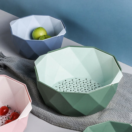 Double-layer Hollow Drain Basket Household Plastic Multi-function Washing Vegetables and Fruit Dishes, Size:Small(Green)-garmade.com