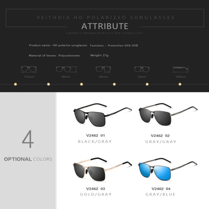 Vintage Square Sunglasses Male UV400 Polarized Lens Sun Glasses(Gray)-garmade.com
