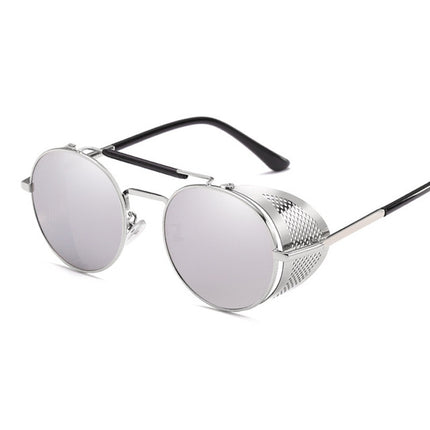 Retro Round Metal Sunglasses Unisex Design UV Protection Glasses(Silver+Silver)-garmade.com