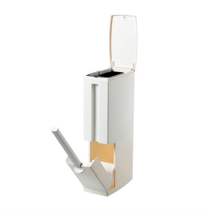 Bathroom Toilet Toilet Brush Integrated Pressing Open Lid Square Trash Can Set with Brush(White)-garmade.com