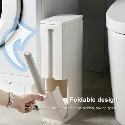 Bathroom Toilet Toilet Brush Integrated Pressing Open Lid Square Trash Can Set with Brush(White)-garmade.com