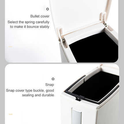 Bathroom Toilet Toilet Brush Integrated Pressing Open Lid Square Trash Can Set with Brush(Ivory White)-garmade.com