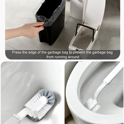Bathroom Toilet Toilet Brush Integrated Pressing Open Lid Square Trash Can Set with Brush(Ivory White)-garmade.com