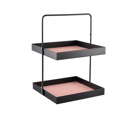 Double-layer Leather Mat Storage Tray with Handle Shelf Snack Tray, Color:Square L-garmade.com