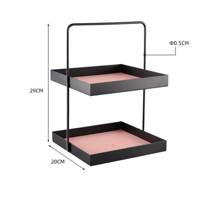 Double-layer Leather Mat Storage Tray with Handle Shelf Snack Tray, Color:Square L-garmade.com