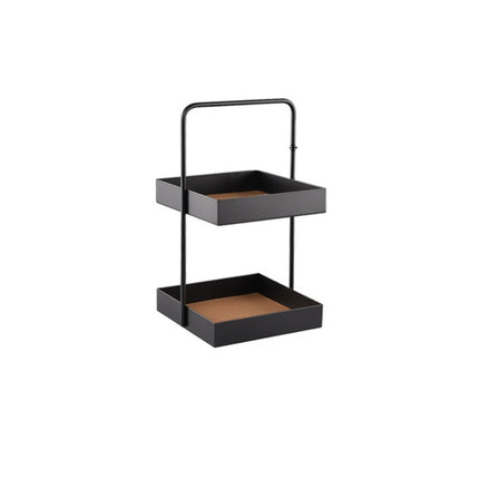 Double-layer Leather Mat Storage Tray with Handle Shelf Snack Tray, Color:Square S-garmade.com