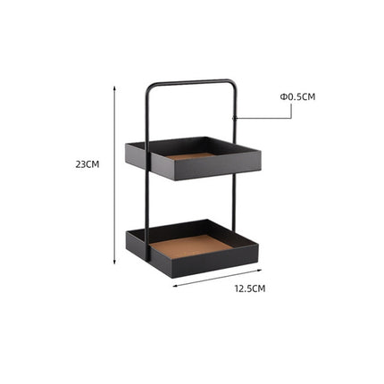 Double-layer Leather Mat Storage Tray with Handle Shelf Snack Tray, Color:Square S-garmade.com
