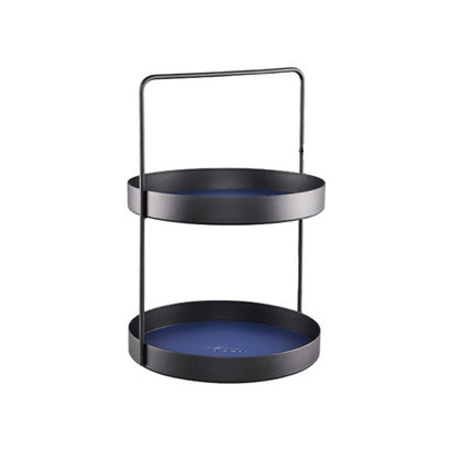 Double-layer Leather Mat Storage Tray with Handle Shelf Snack Tray, Color:Round L-garmade.com