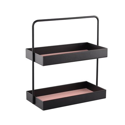 Double-layer Leather Mat Storage Tray with Handle Shelf Snack Tray, Color:Rectangular-garmade.com