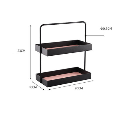 Double-layer Leather Mat Storage Tray with Handle Shelf Snack Tray, Color:Rectangular-garmade.com