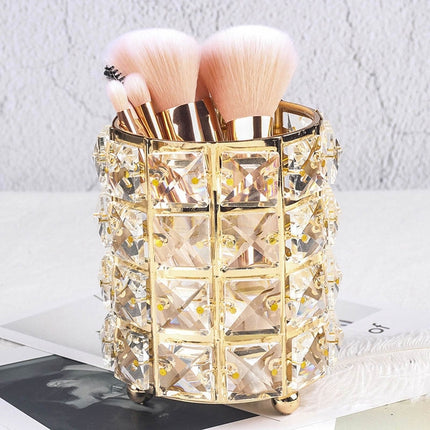 2 PCS Crystal Pencil Holder Storage Tube for Cosmetic Brush(Gold)-garmade.com