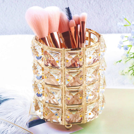 2 PCS Crystal Pencil Holder Storage Tube for Cosmetic Brush(Gold)-garmade.com