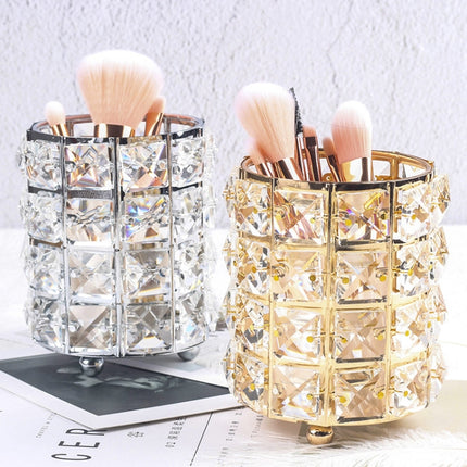 2 PCS Crystal Pencil Holder Storage Tube for Cosmetic Brush(Gold)-garmade.com