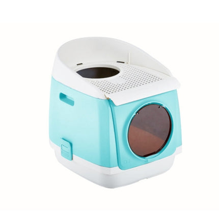 Plastic Flip Cover Fully Enclosed Deodorant Litter Box Pet Potty(Blue)-garmade.com
