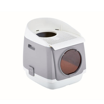 Plastic Flip Cover Fully Enclosed Deodorant Litter Box Pet Potty(Gray)-garmade.com