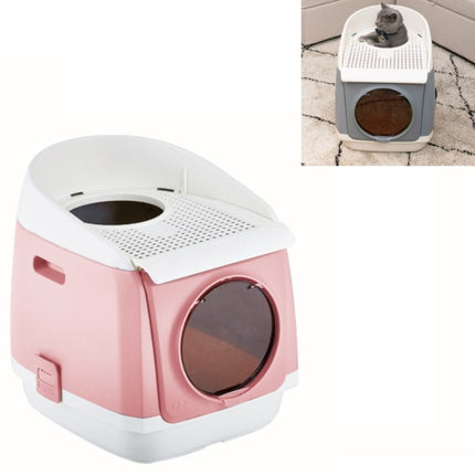 Plastic Flip Cover Fully Enclosed Deodorant Litter Box Pet Potty(Pink)-garmade.com