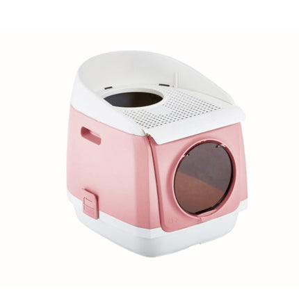 Plastic Flip Cover Fully Enclosed Deodorant Litter Box Pet Potty(Pink)-garmade.com