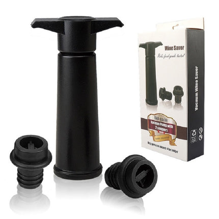 Red Wine Vacuum Pump Freshener Silicone Wine Stopper Set, Specification:Black Pump 2 Stoppers (Box)-garmade.com