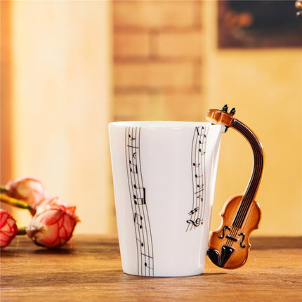 Guitar Ceramic Cup Personality Music Note Milk Juice Lemon Mug Coffee Tea Cup Home Office Drinkware Unique Gift(Violin Five Line)-garmade.com