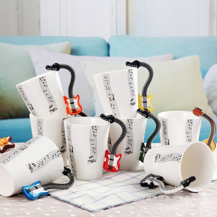 Guitar Ceramic Cup Personality Music Note Milk Juice Lemon Mug Coffee Tea Cup Home Office Drinkware Unique Gift(Violin Five Line)-garmade.com