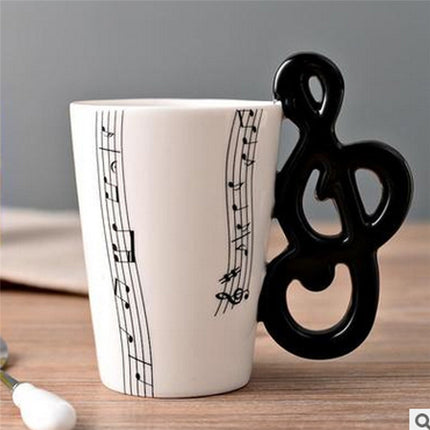 Guitar Ceramic Cup Personality Music Note Milk Juice Lemon Mug Coffee Tea Cup Home Office Drinkware Unique Gift(Note Five Line)-garmade.com